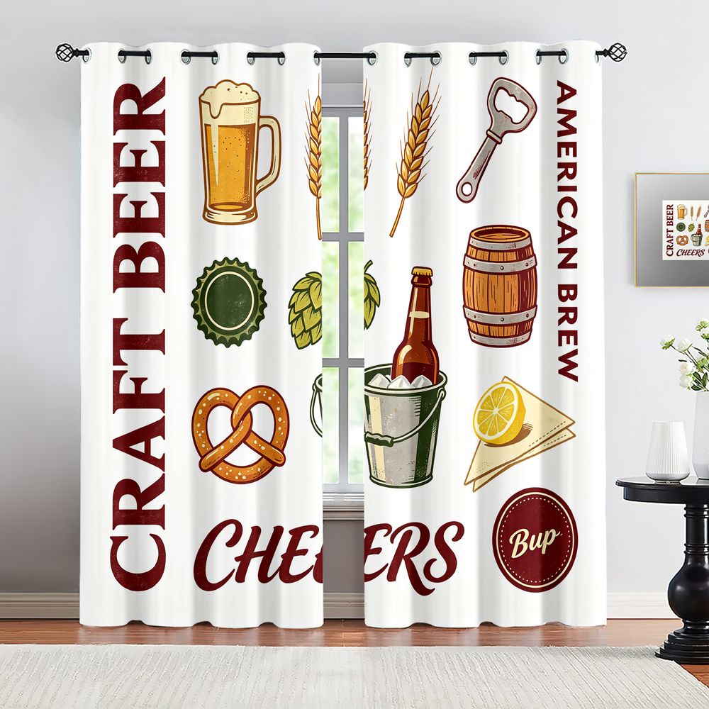 Craft Beer & Wine U- - Zasłony z motywem vintage piwa rzemieślniczego,