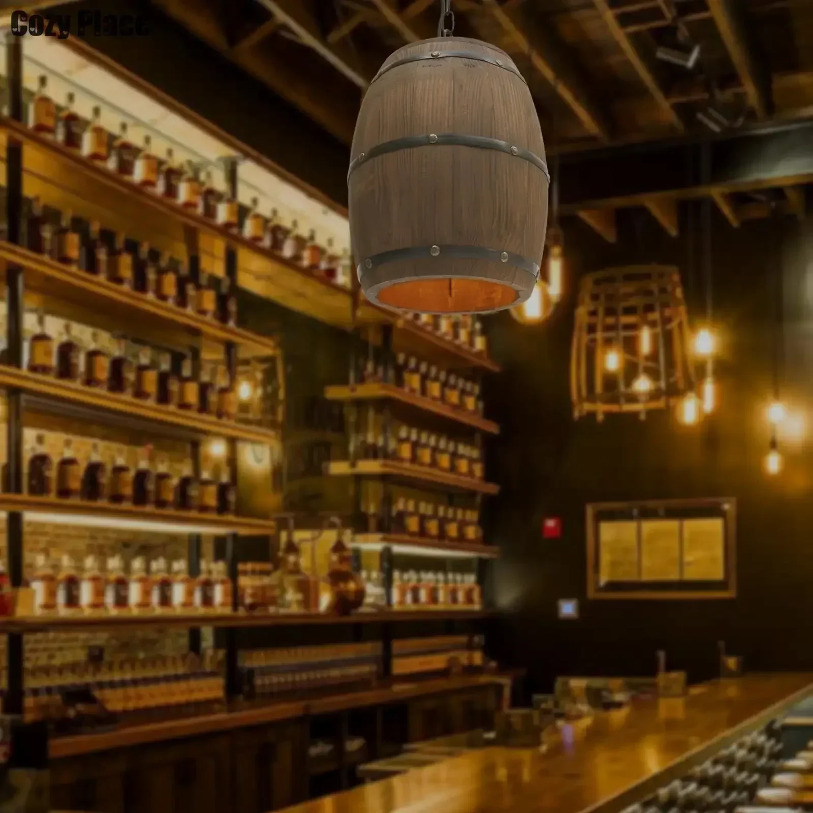 Wine & Beer Unlimited Spirits - Rustykalna Lampa Vintage Żyrandol Drewniana Lampa